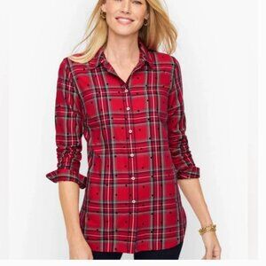 TALBOTS Red Tartan Plaid & Polka Dot Button up Blouse Size Petites P